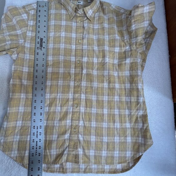Uniqlo Womens Yellow & White Plaid Long Sleeve Button-Down Shirt Large Cotton - Picture 8 of 9